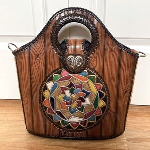HANDMADE Western Leather Satchel Tote Purse Womens painted southwestern Artsy